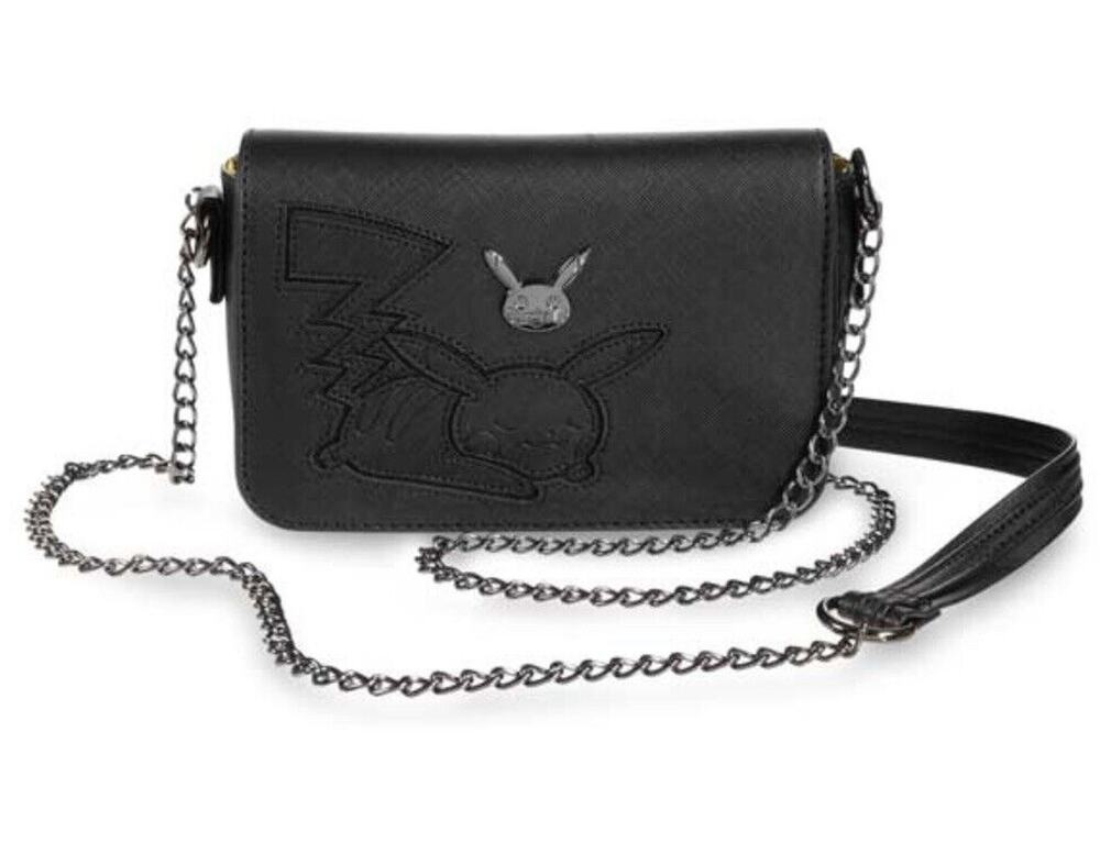 Loungefly Pokemon Pikachu Crossbody Bag Chain Strap Black on Black NWT